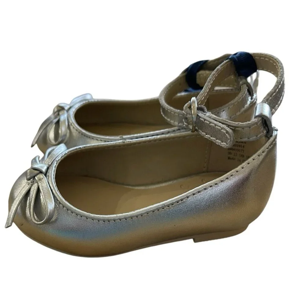 Janie And Jack Shoes Girls Toddler Size‎ 4 Cinderella Princess Bow Silver Flats